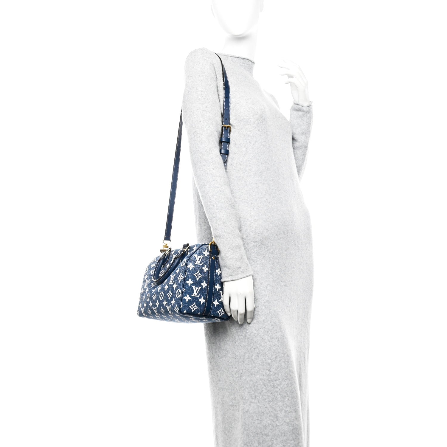 Louis Vuitton Monogram Jacquard Denim Speedy Bandouliere 25 Bleu 2 of 9