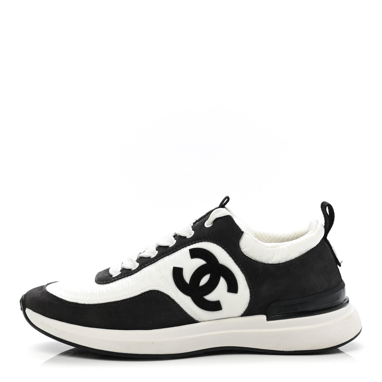 Nylon Suede Calfskin CC Sneakers 37.5 White Dark Grey