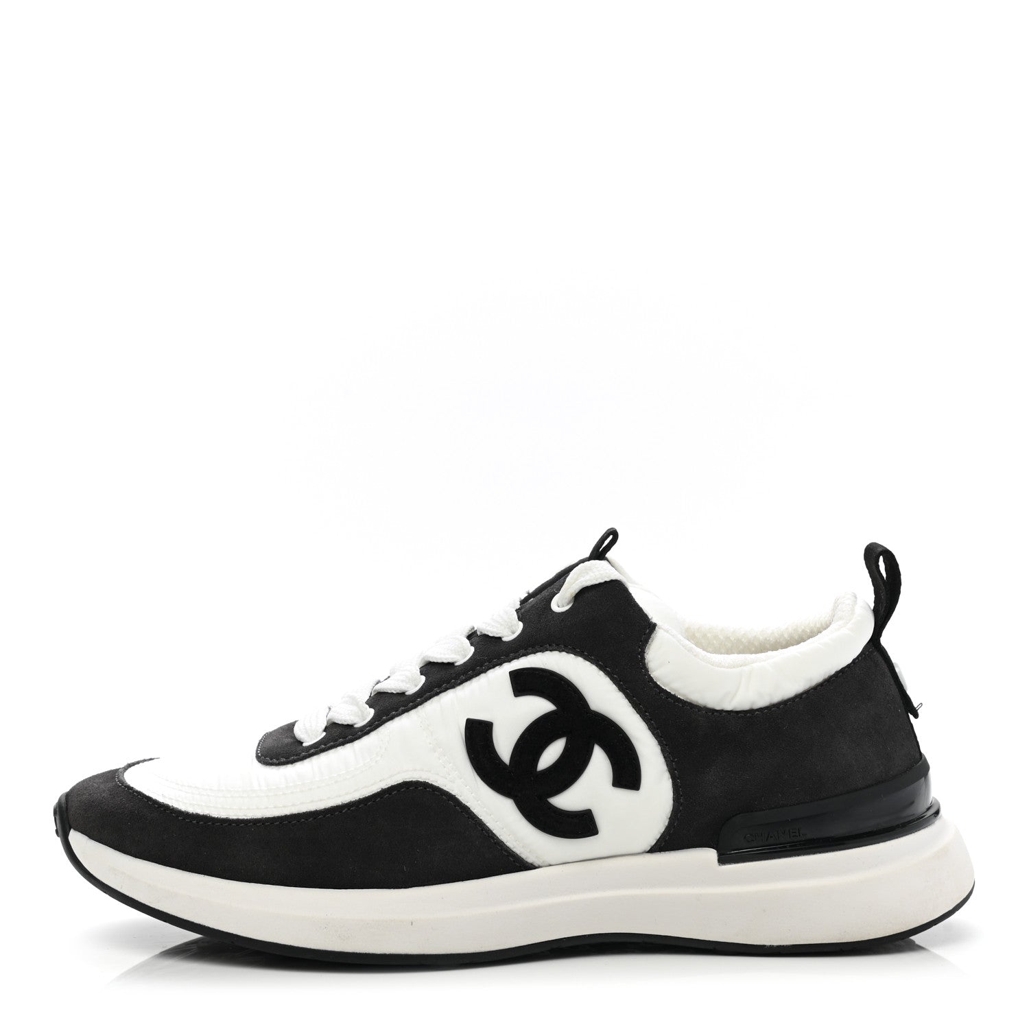 Chanel Nylon Suede Calfskin CC Sneakers 37.5 White Dark Grey 1 of 10