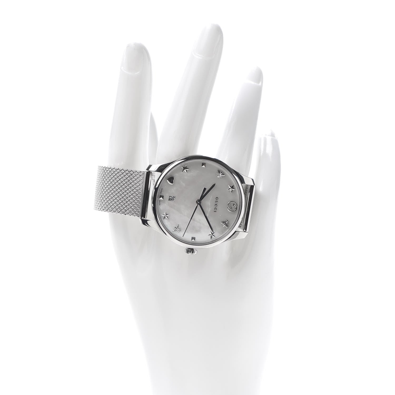 Gucci Stainless Steel Mother of Pearl 36mm G-Timeless Charm Quartz Watch 2 of 7