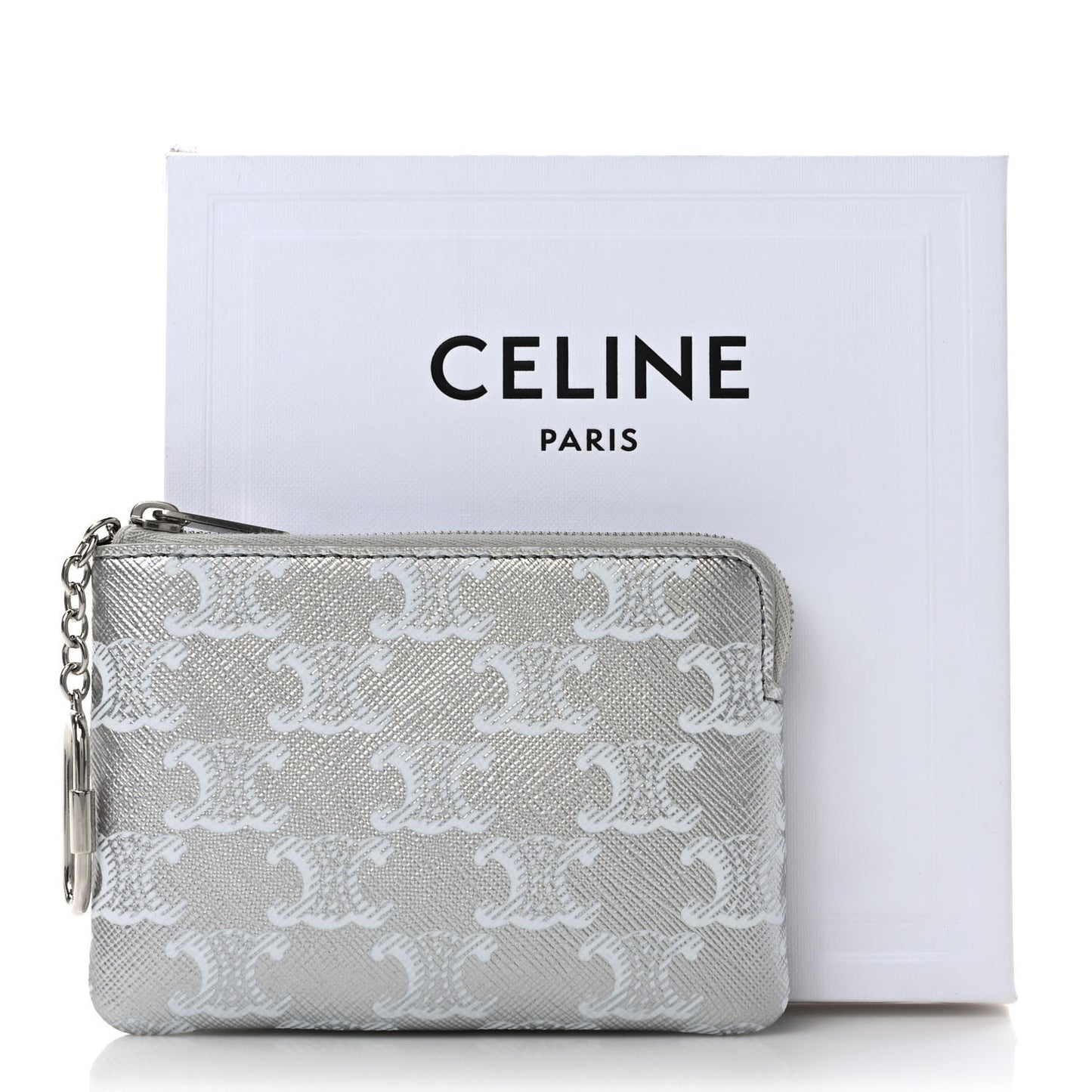 Triomphe Canvas Coin and Card Pouch Silver White