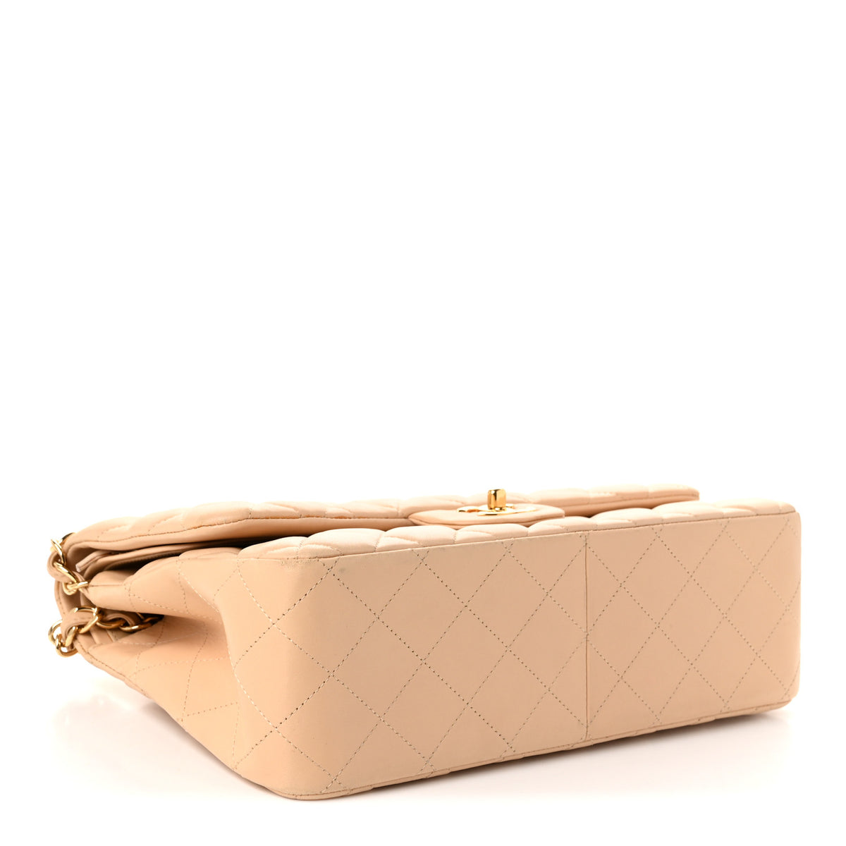 Lambskin Quilted Jumbo Double Flap Beige