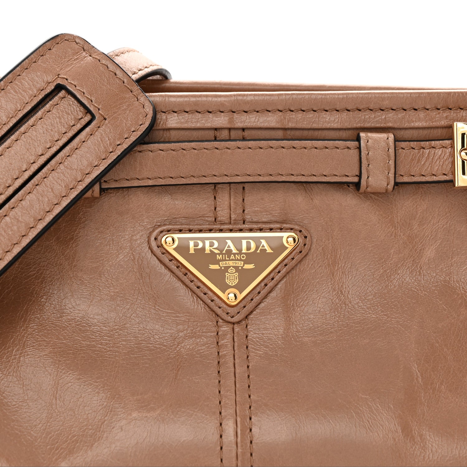 Prada Glossy Calfskin Triangle Small Bonnie Shoulder Bag Cameo 7 of 10