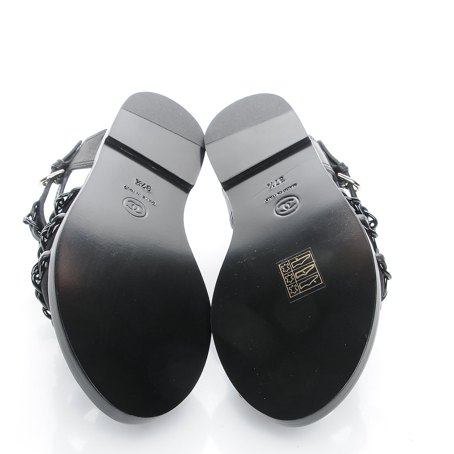 Calfskin Chain Flat Sandals 37.5 Black