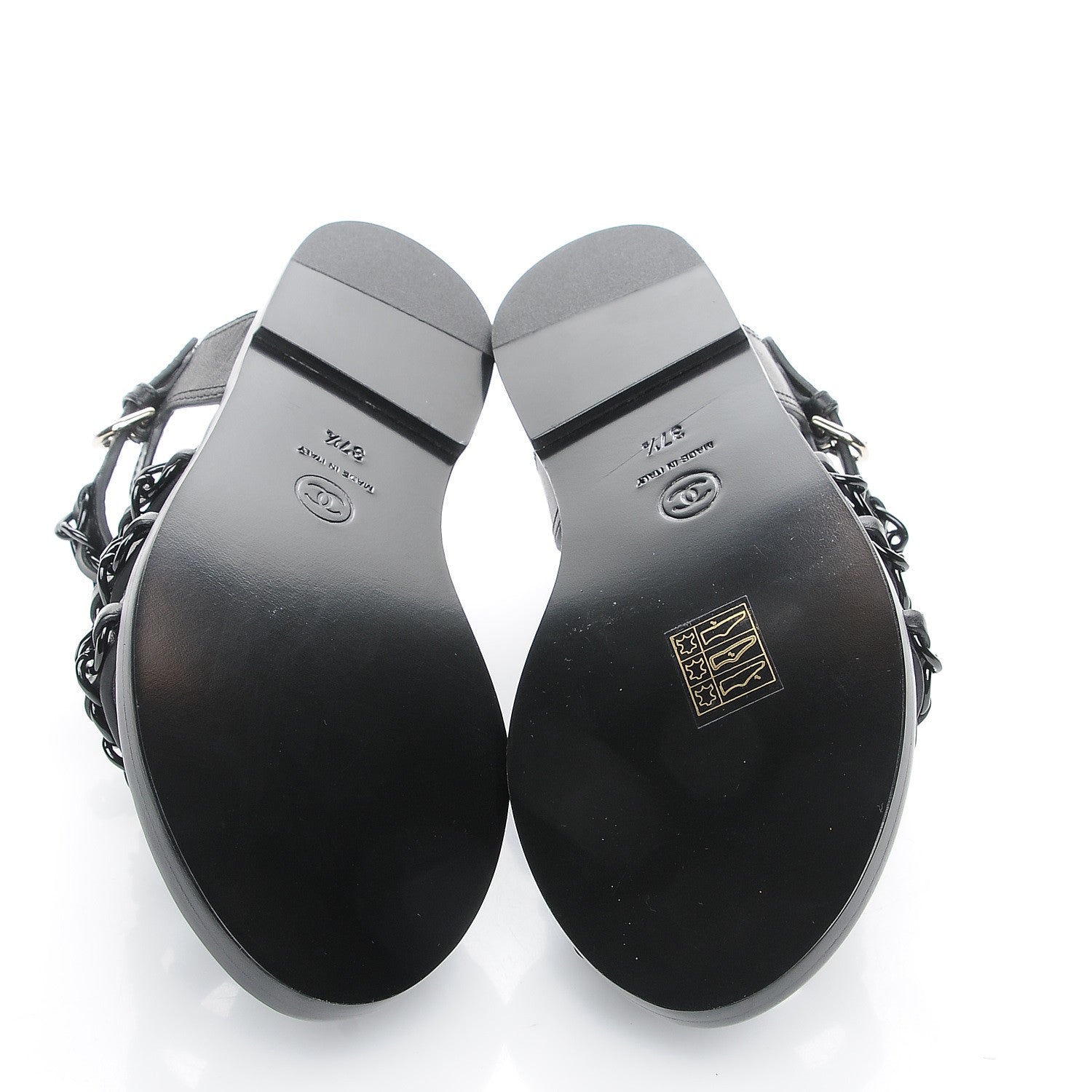 Chanel Calfskin Chain Flat Sandals 37.5 Black 5 of 8