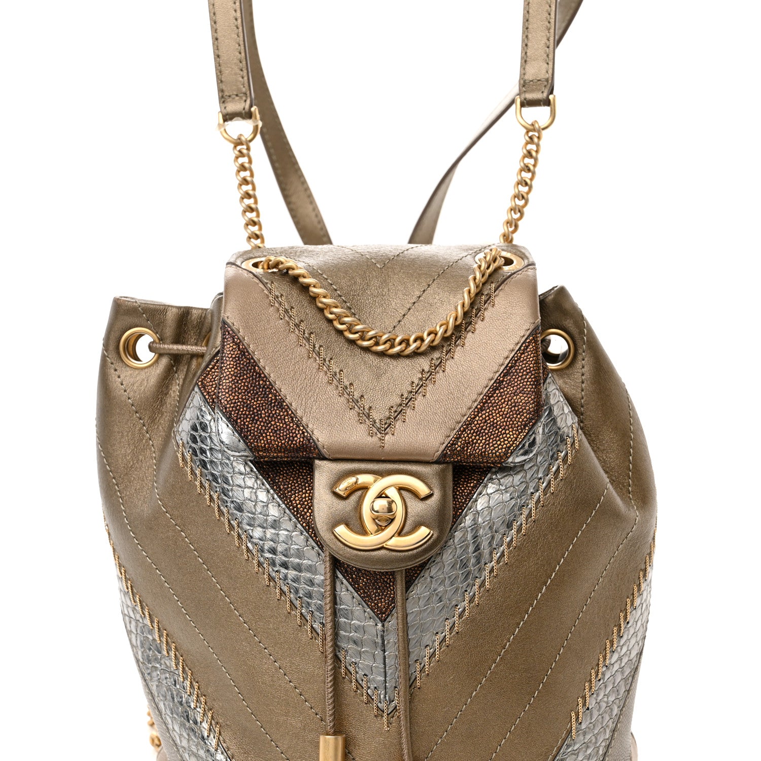 Chanel Metallic Calfskin Snakeskin Chevron Quilted Backpack Multicolor 8 of 10