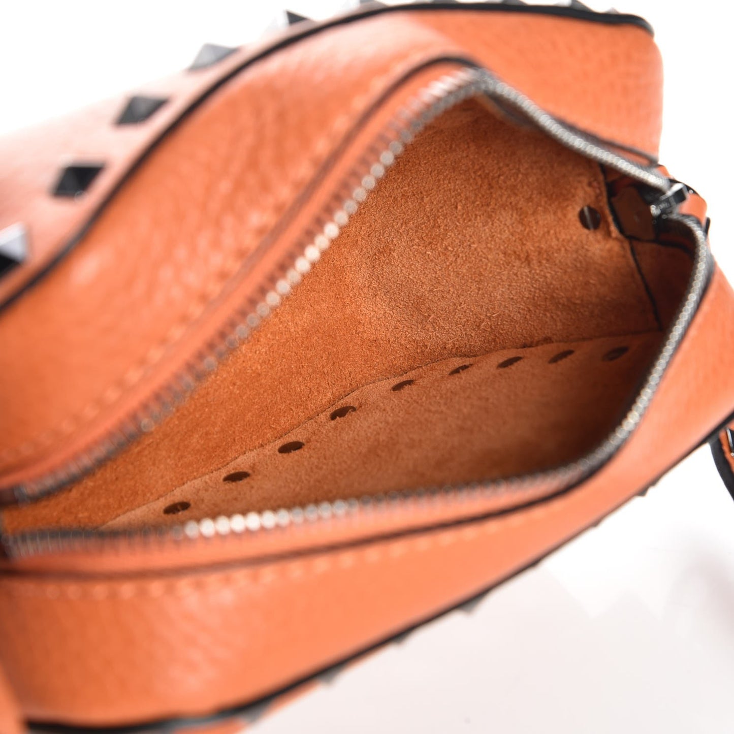 Grained Calfskin Small Rockstud Flap Pocket Camera Crossbody Bag Orange