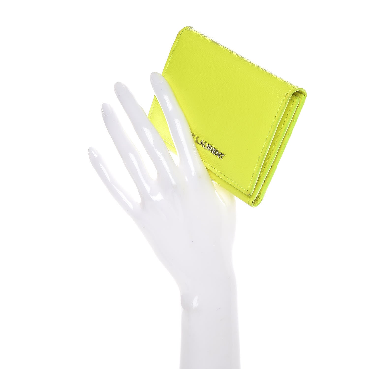 Saint Laurent Grain De Poudre Letters Compact Wallet Fluo Yellow 2 of 14