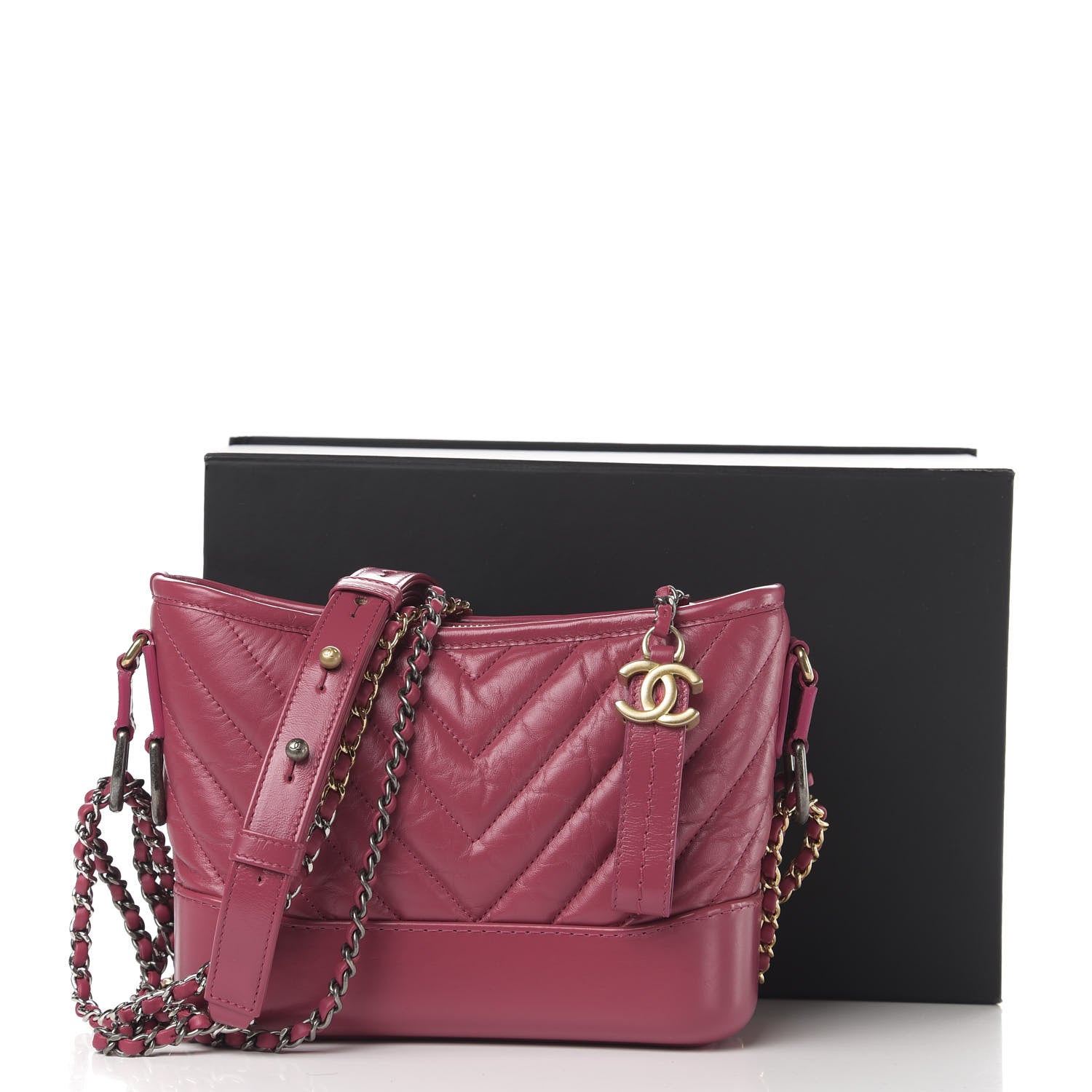 Chanel Aged Calfskin Chevron Quilted Small Gabrielle Hobo Dark Pink 11 of 11