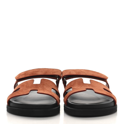 Hermes Suede Goatskin Womens Chypre Sandals 39 Orange Canyon 3 of 10