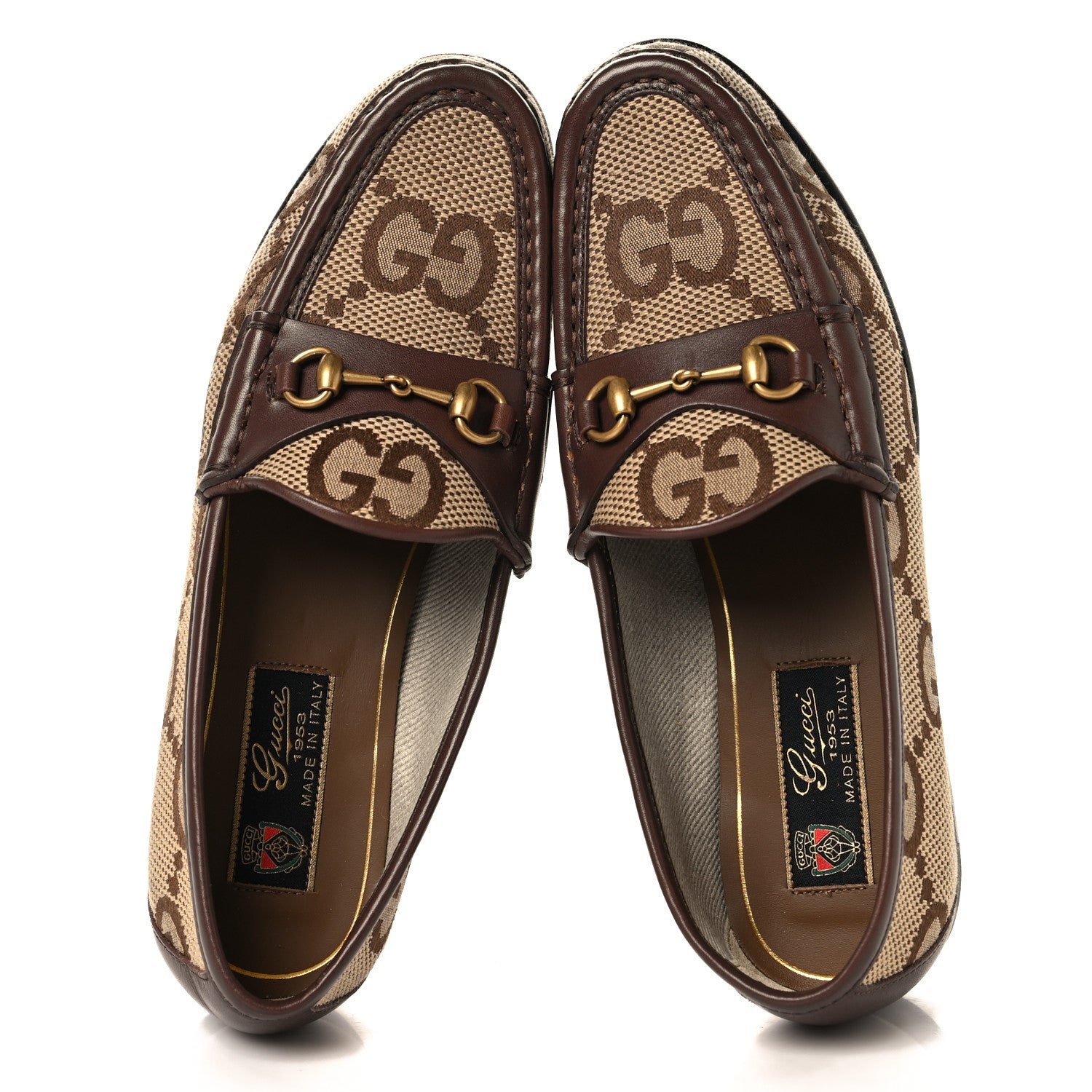 Gucci Monogram Jumbo GG Malaga Kid Horsebit Womens Jordaan Loafers 36.5 Camel Ebony New Acero Beige 2 of 9