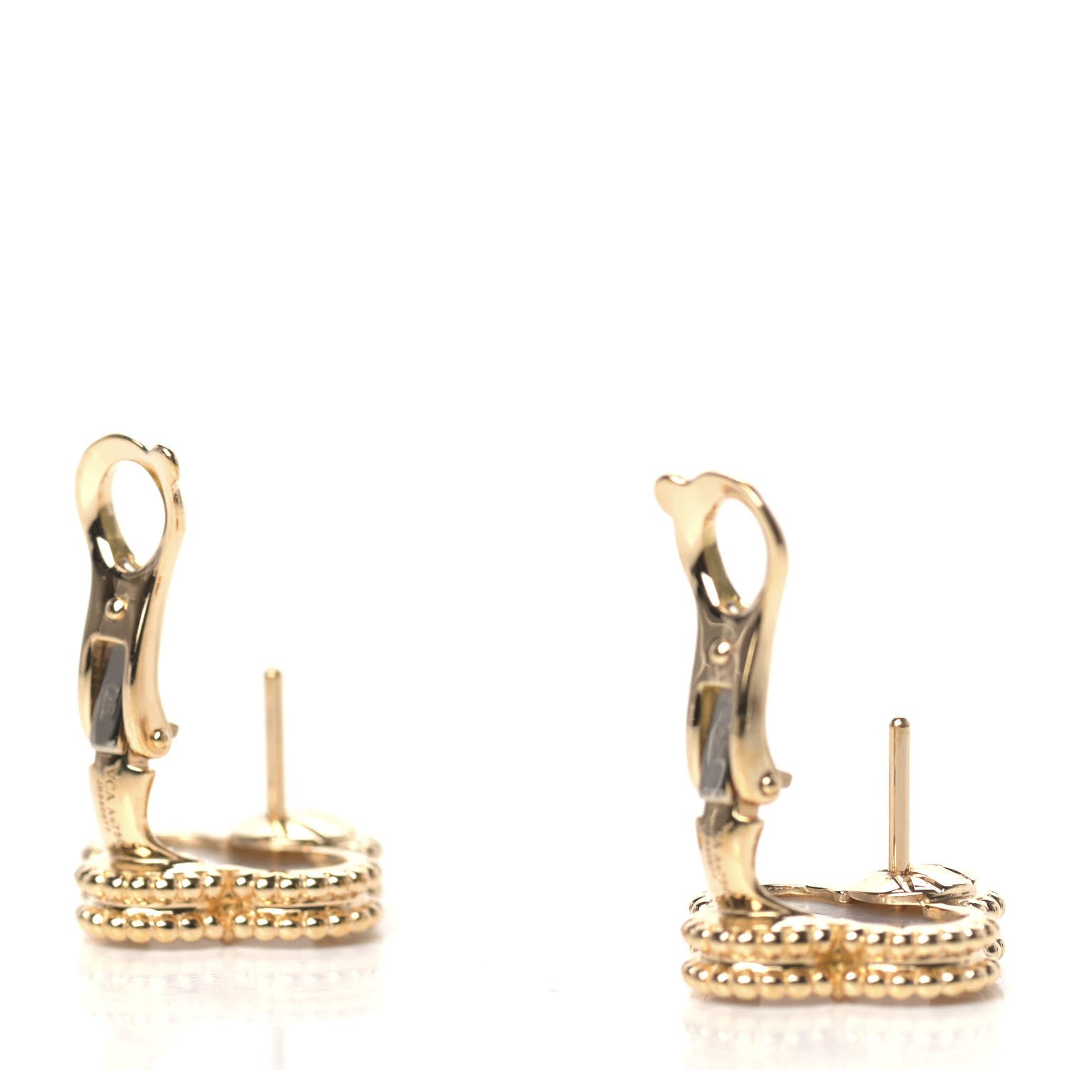 Van Cleef & Arpels 18K Yellow Gold Mother of Pearl Vintage Alhambra Earrings 3 of 5