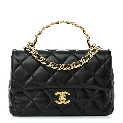 Chanel Shiny Lambskin Quilted Golden Links Top Handle Flap Black 1 of 13