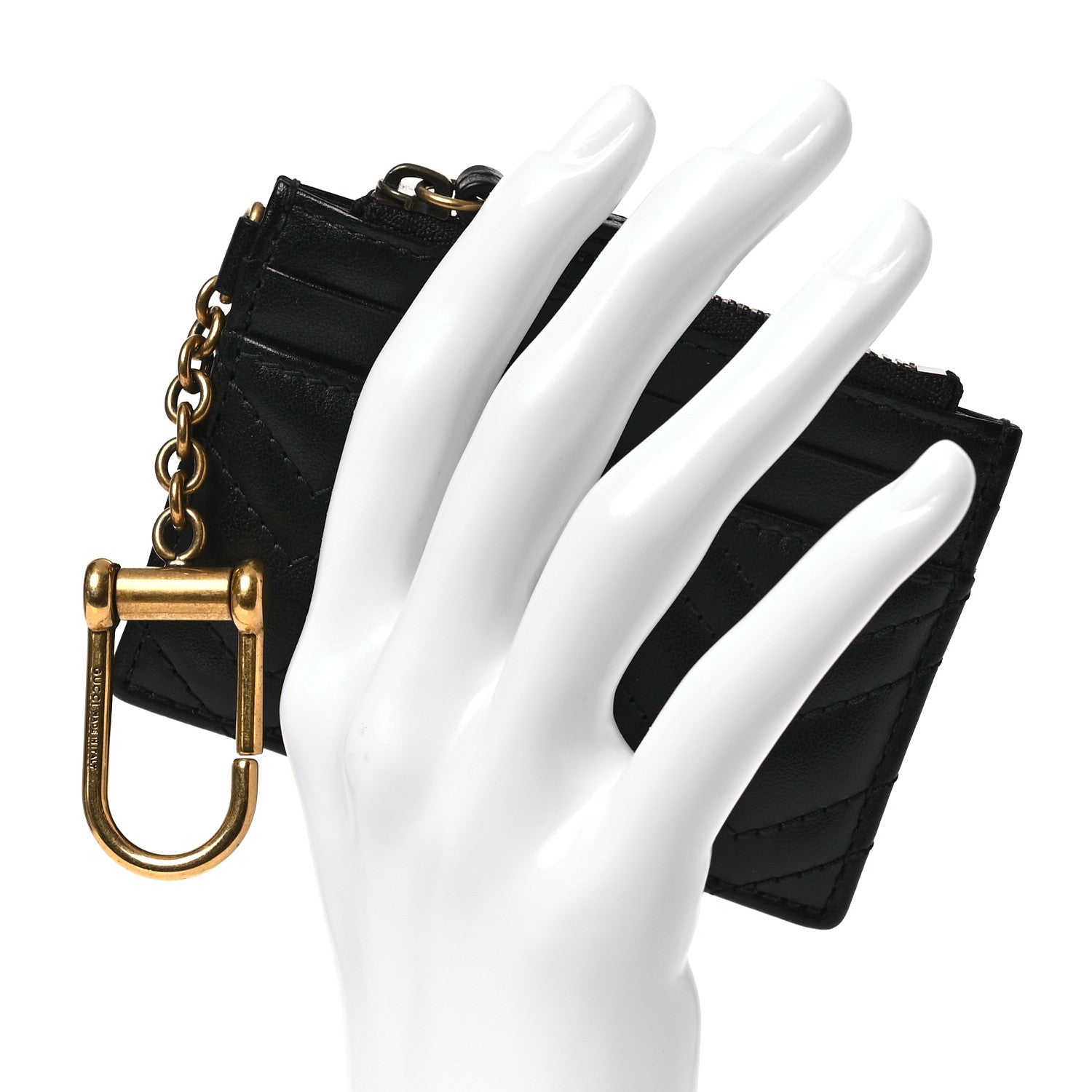 Gucci Calfskin Matelasse Chevron GG Marmont Key Case Card Holder Black 2 of 8