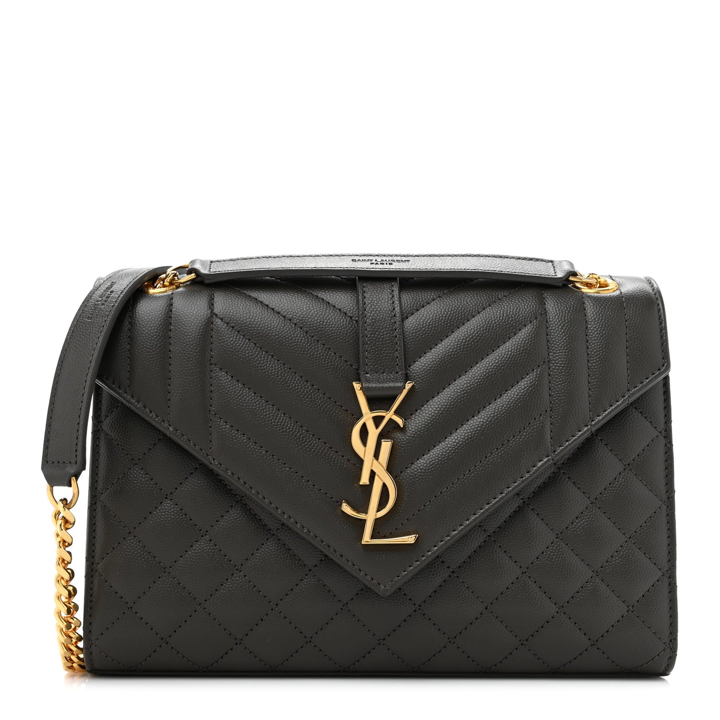 Grain De Poudre Textured Mixed Matelasse Medium Triquilt Monogram Satchel Pebble