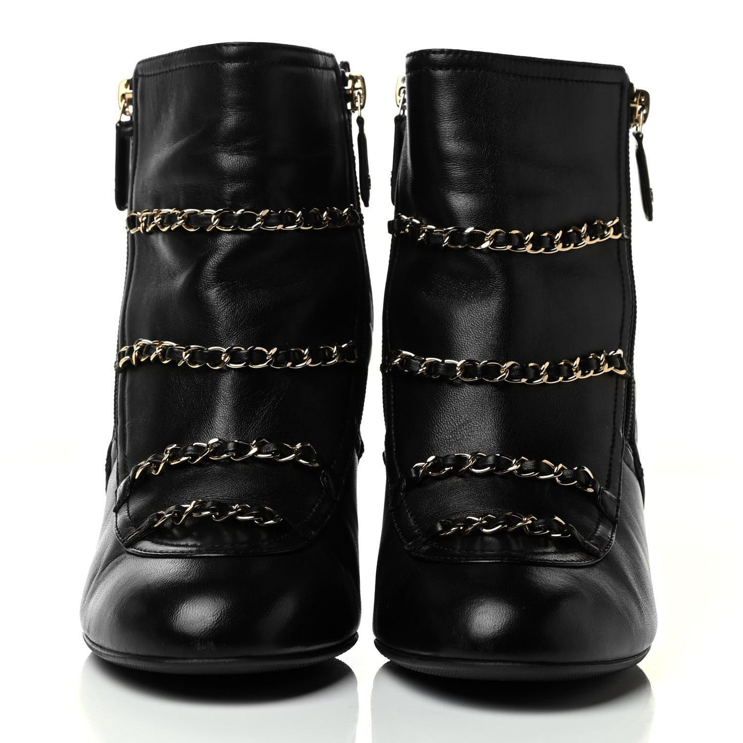 Lambskin Patent Calfskin Chain CC Short Boots 41 Black