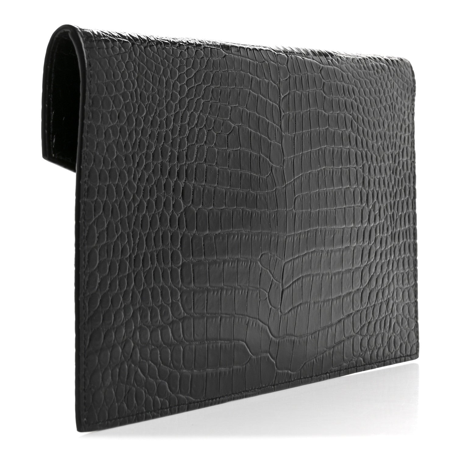 Saint Laurent Calfskin Crocodile Embossed Uptown Monogram Pouch Black 3 of 8