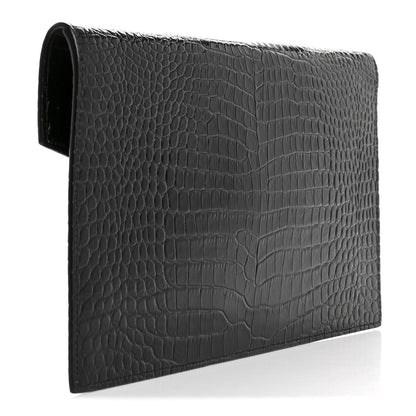 Saint Laurent Calfskin Crocodile Embossed Uptown Monogram Pouch Black 3 of 8