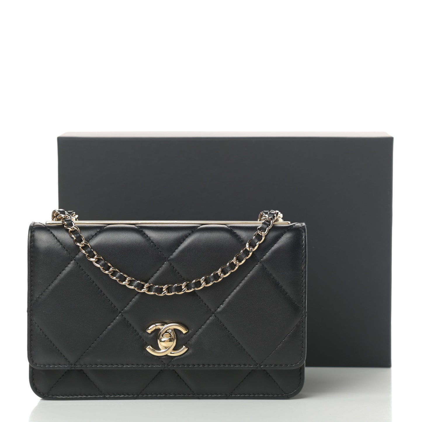 Lambskin Quilted Trendy CC Wallet On Chain WOC Black