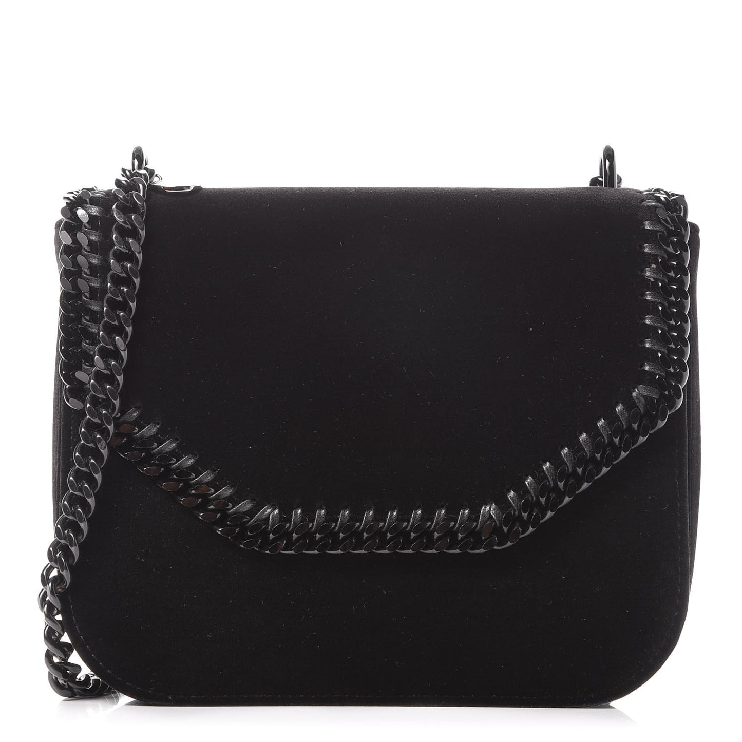 Velvet Effect Medium Falabella Box Shoulder Bag Black