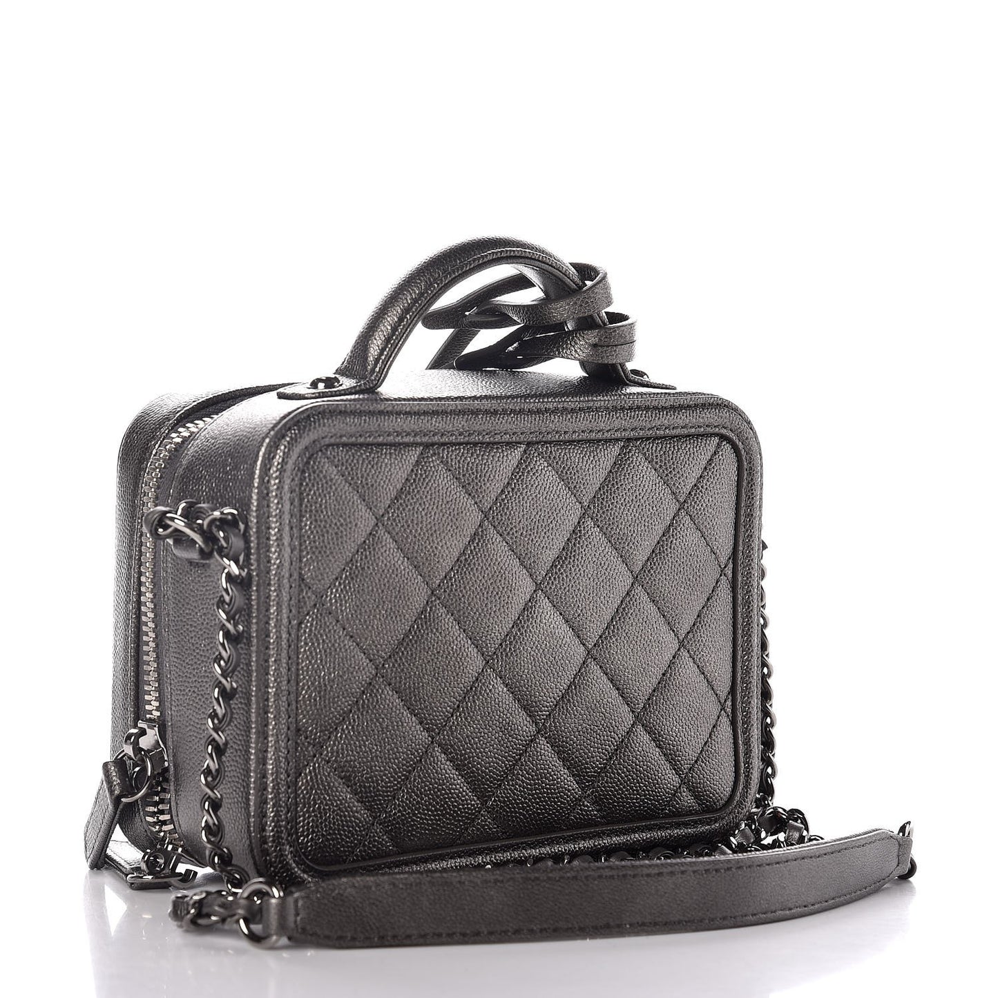 Caviar Quilted Small CC Filigree Vanity Case Dark Grey
