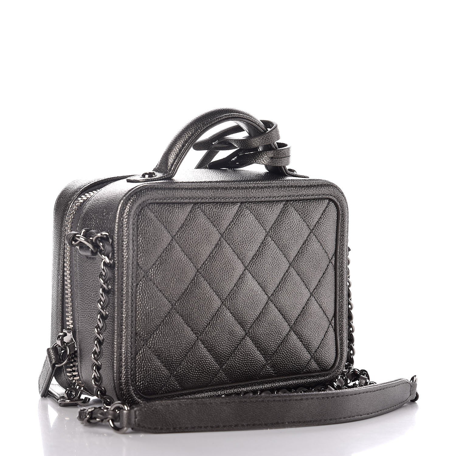 Chanel Caviar Quilted Small CC Filigree Vanity Case Dark Grey 3 of 7