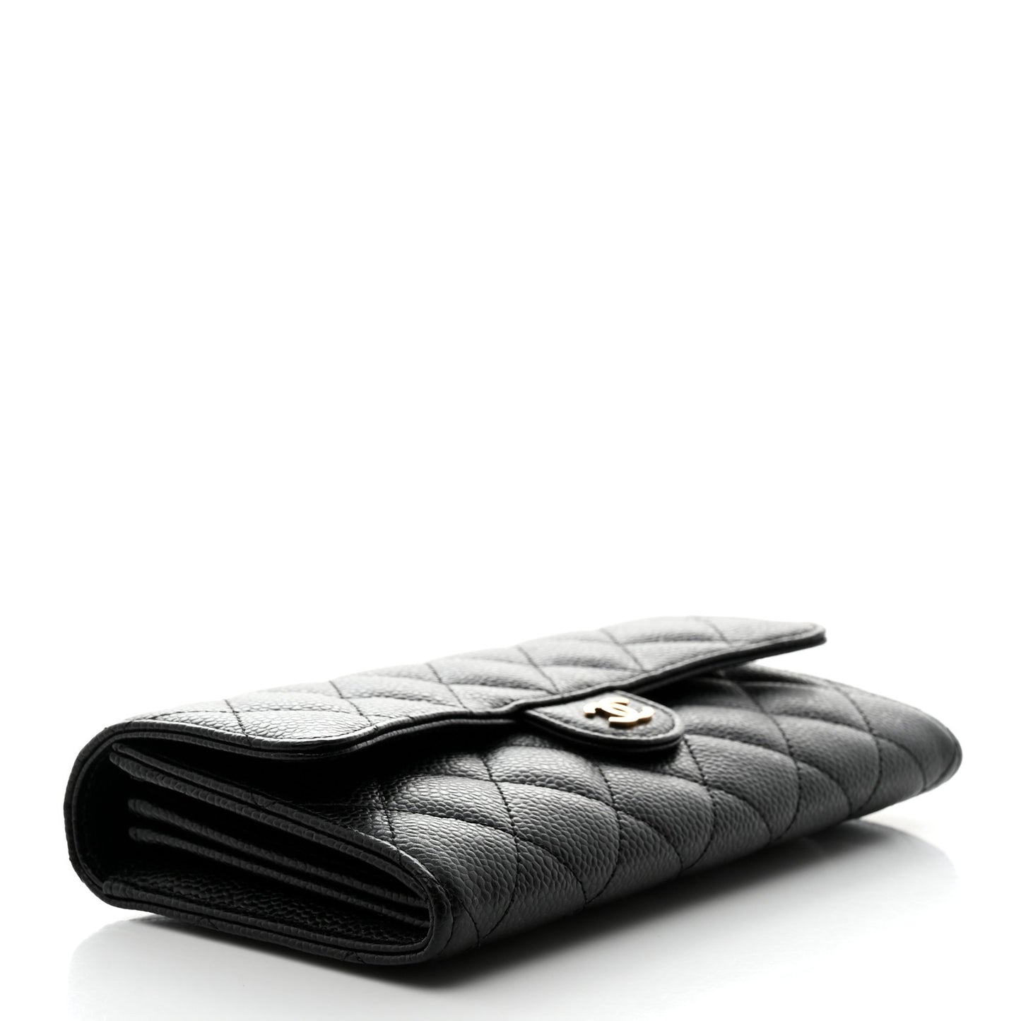 Caviar Quilted Long Flap Wallet Black
