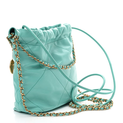 Chanel Shiny Calfskin Quilted Mini Chanel 22 Turquoise 2 of 9