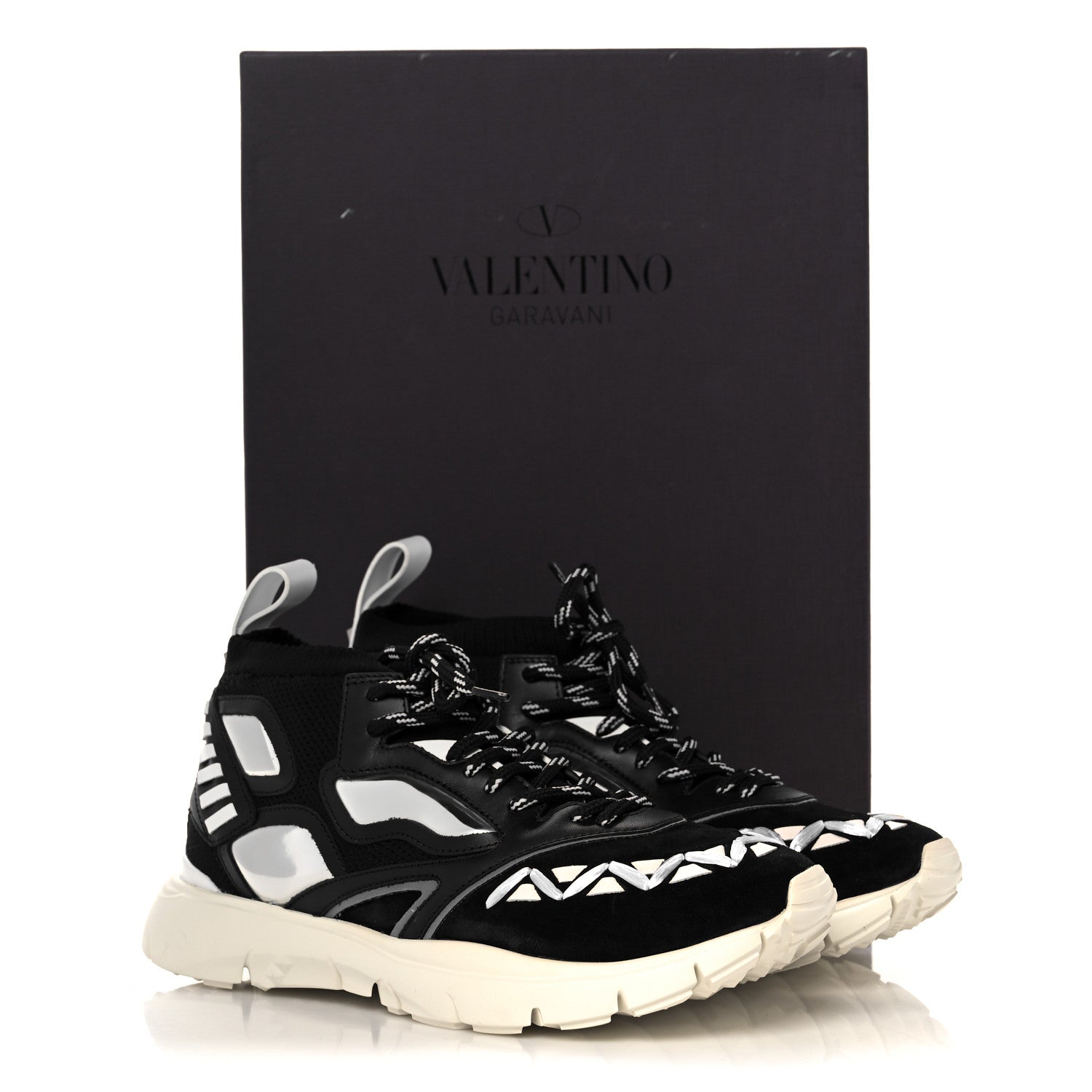 Valentino Garavani Fabric Suede Calfskin Mens Sneakers 41.5 Black White 9 of 9