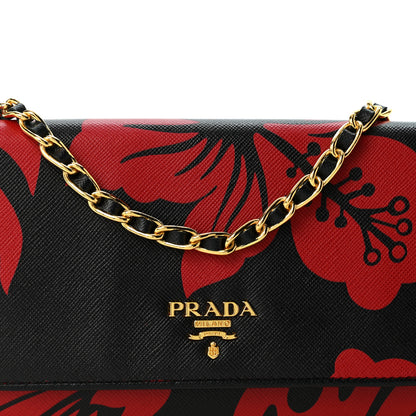 Prada Saffiano Hibiscus Print Oro Chain Wallet Rosso 7 of 9