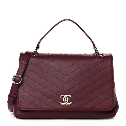 Chanel Grained Calfskin Stitched Chevron Medium Chic Top Handle Flap Red 1 of 13