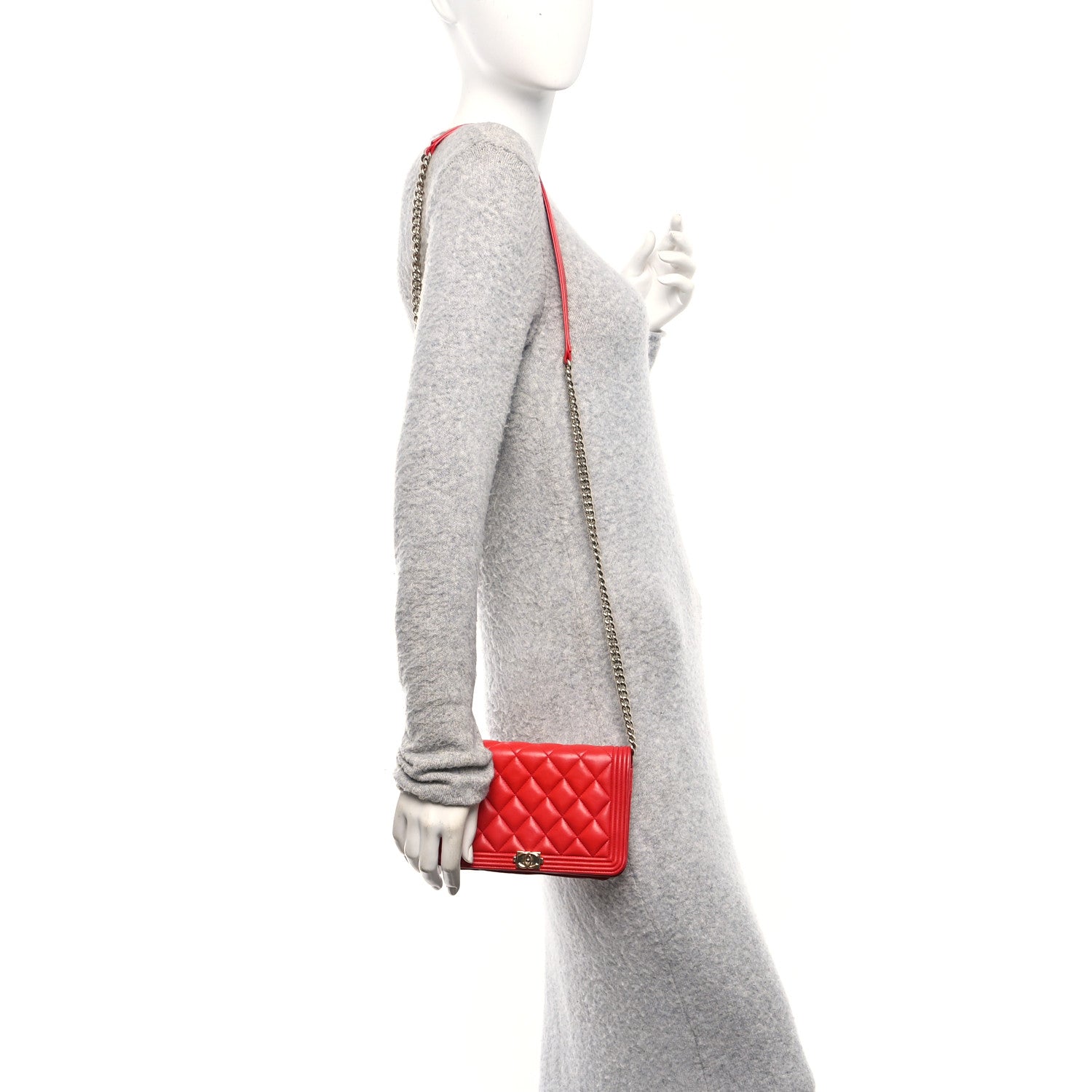 Chanel Lambskin Quilted Boy Wallet On Chain WOC Red 2 of 16