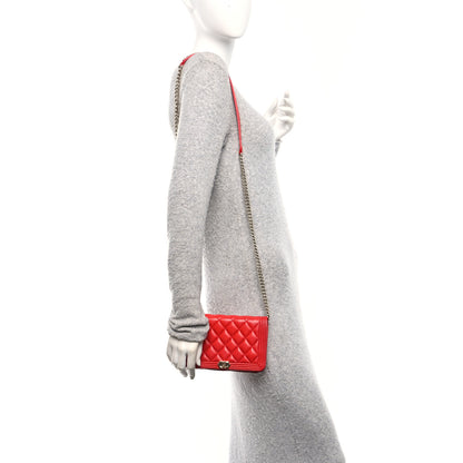 Chanel Lambskin Quilted Boy Wallet On Chain WOC Red 2 of 16