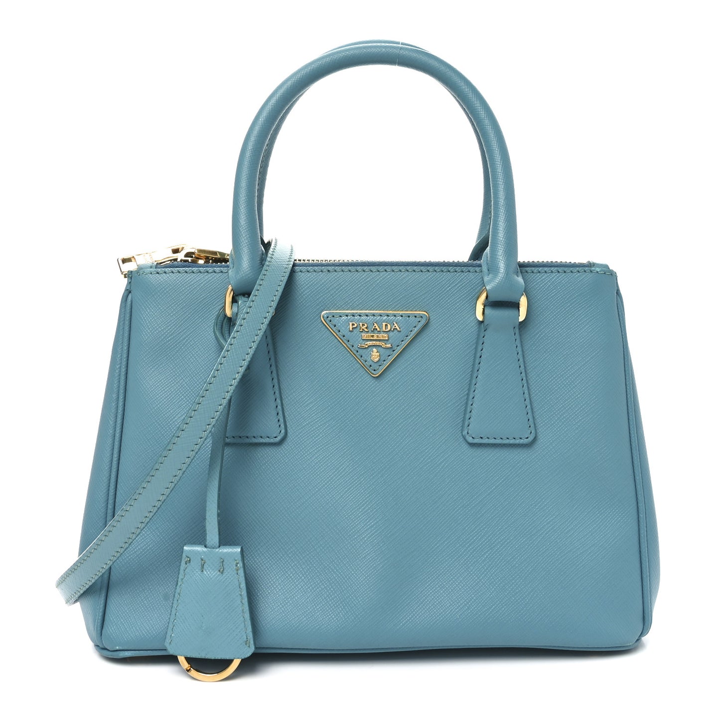 Saffiano Lux Mini Galleria Double Zip Tote Turchese