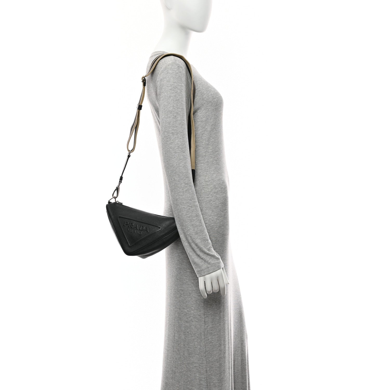 Prada Saffiano Cuir Triangle Logo Embossed Triangle Shoulder Bag Black 4 of 18