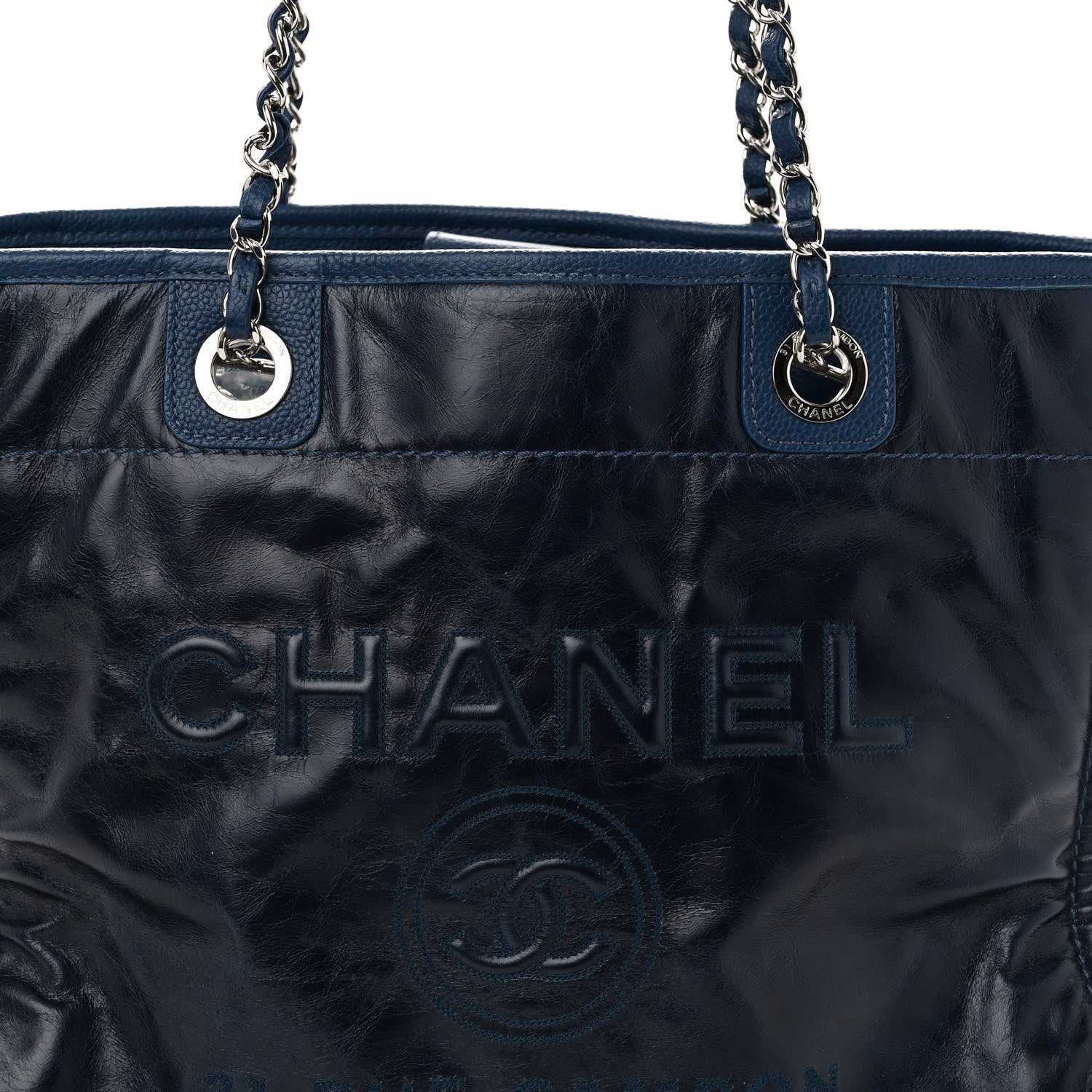 Chanel Glazed Calfskin Small Deauville Tote Blue 8 of 11