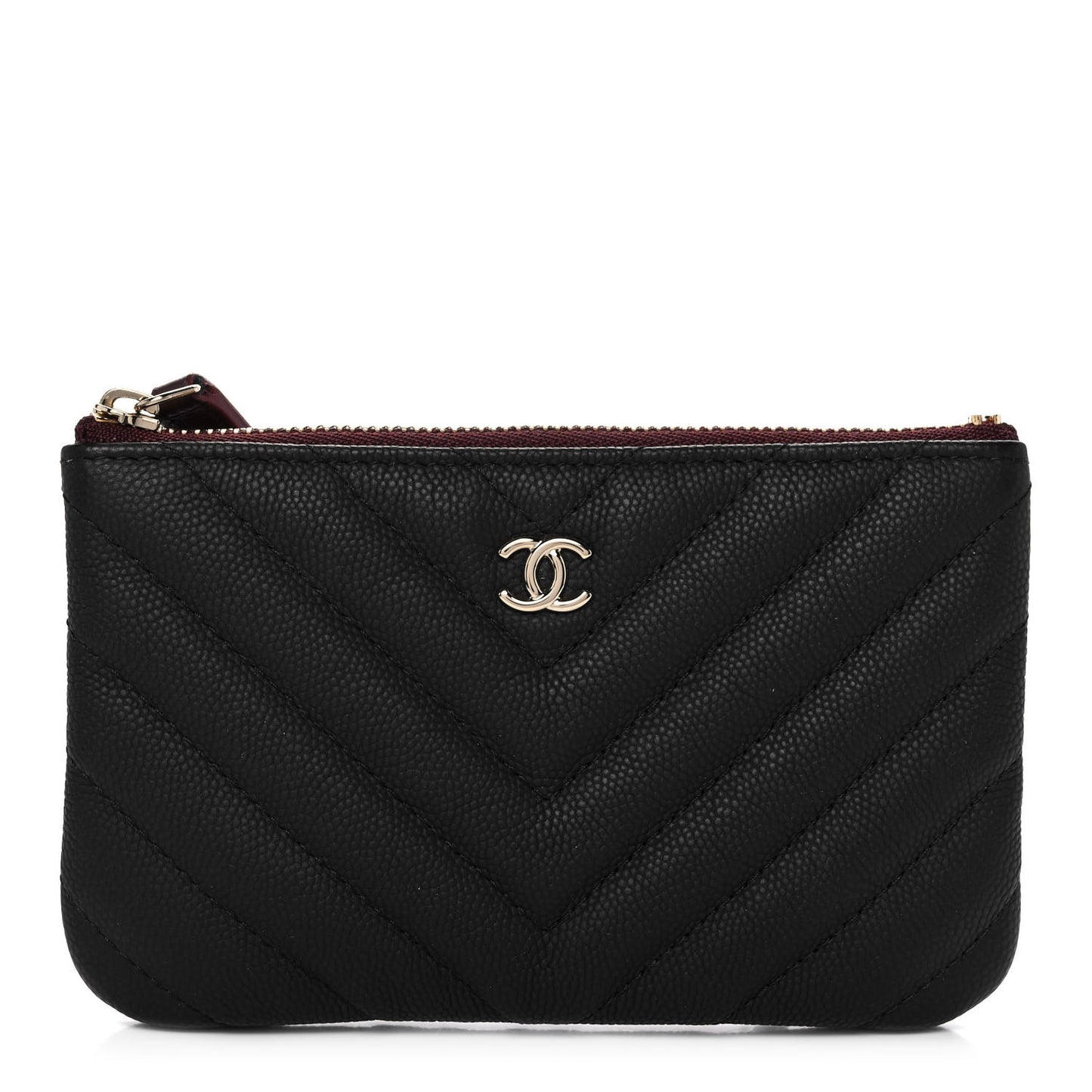 Caviar Chevron Quilted Small Cosmetic Case Black