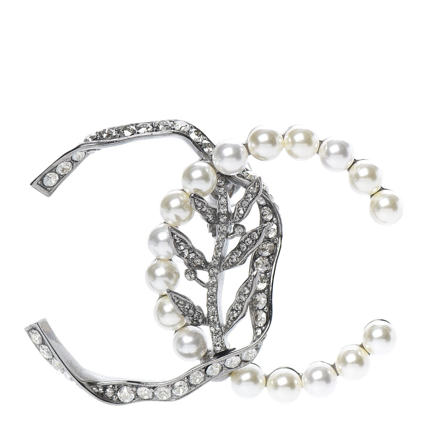 Crystal Pearl CC Single Clip On Earring Silver