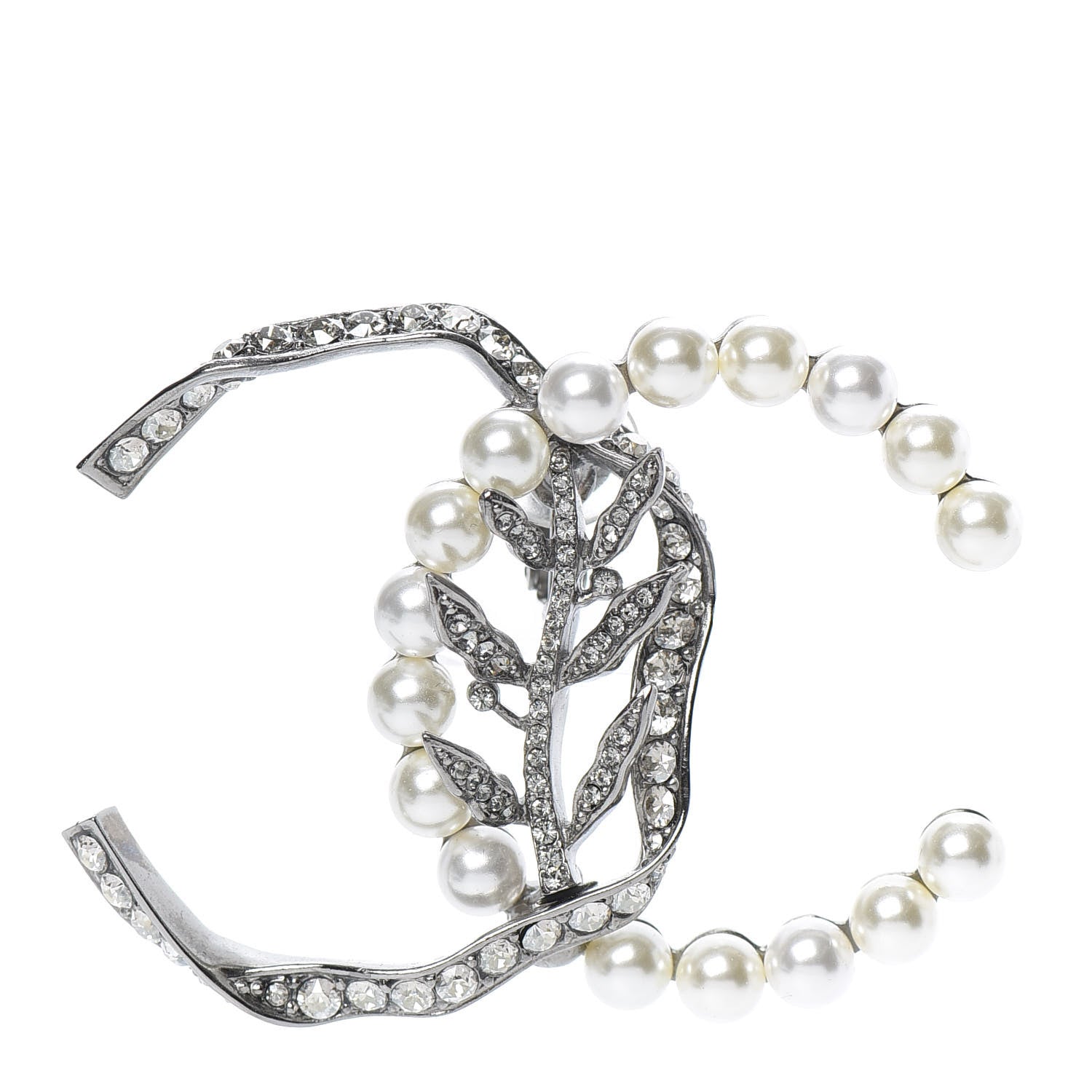 Chanel Crystal Pearl CC Single Clip On Earring Silver 1 of 3