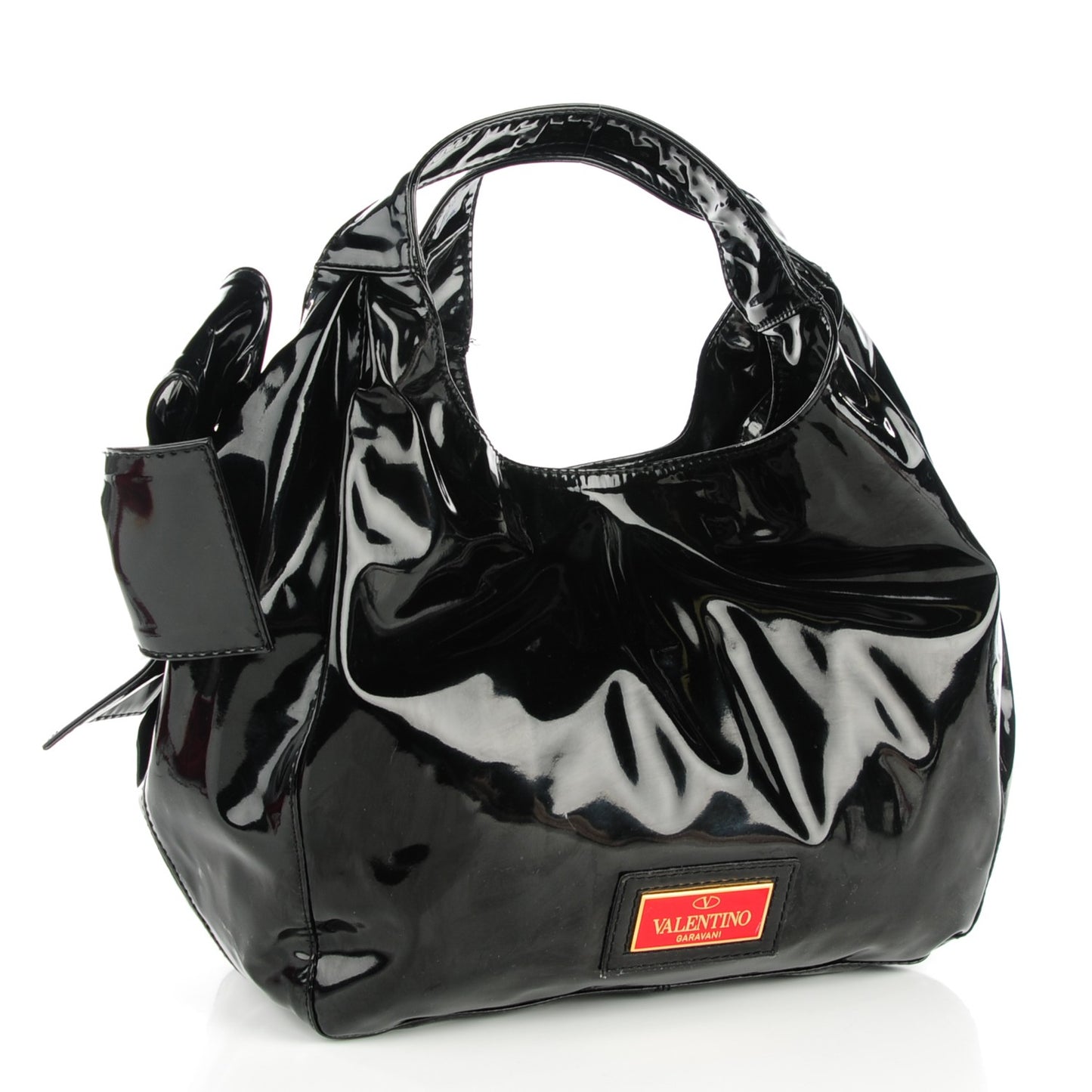 Patent Lacca Small Nuage Bow Hobo Black