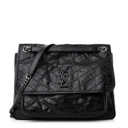 Saint Laurent Crinkled Calfskin Matelasse Monogram Large Niki Chain Satchel Black 1 of 12