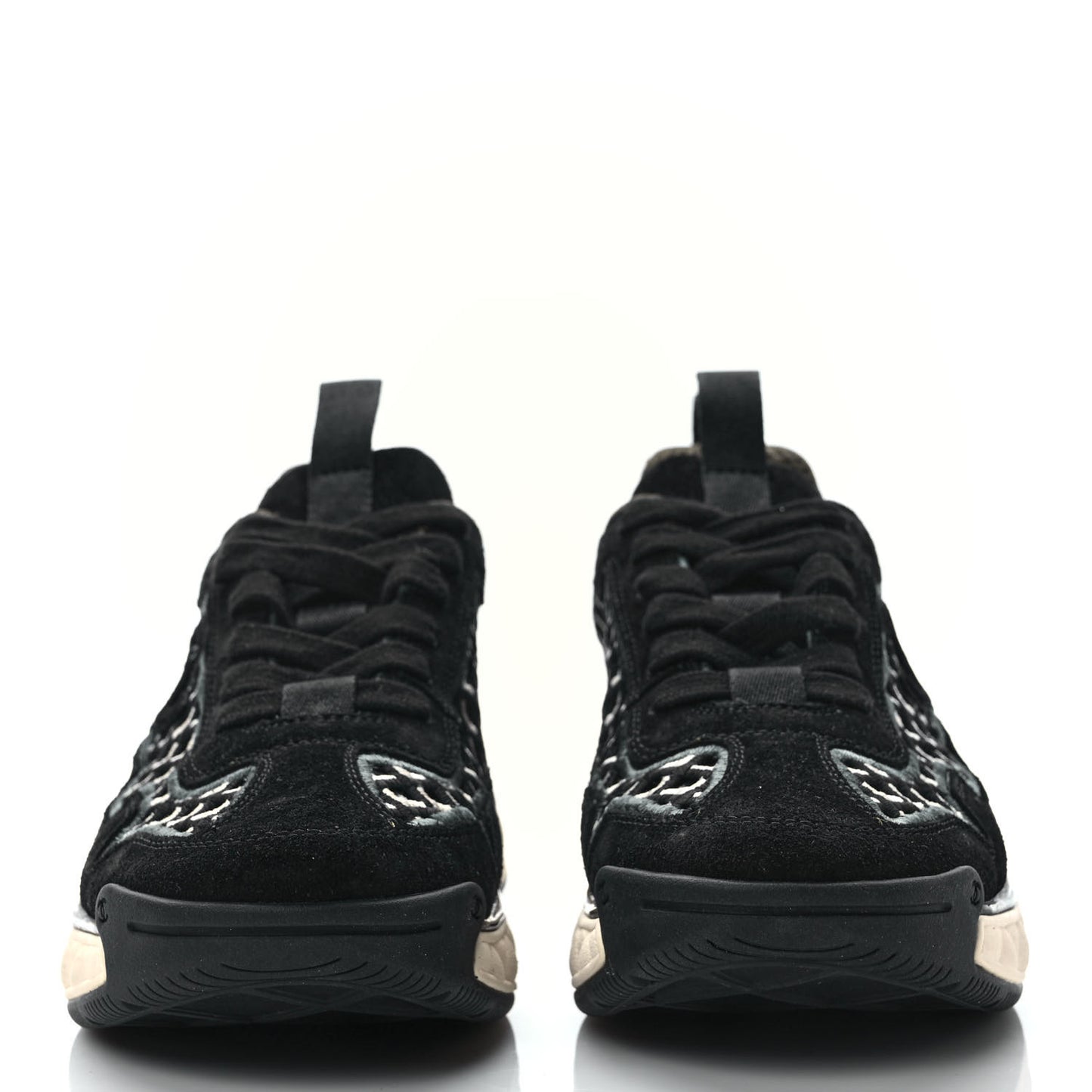 Suede Calfskin Embroidered CC Sneakers 36 Beige Black