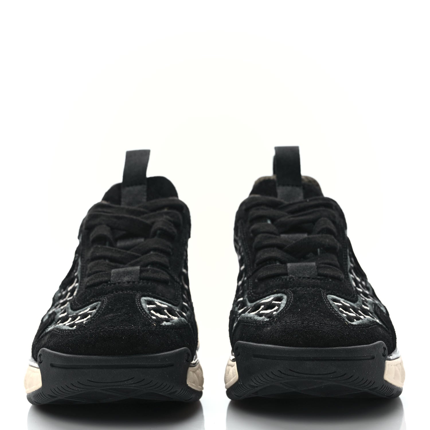 Chanel Suede Calfskin Embroidered CC Sneakers 36 Beige Black 2 of 8