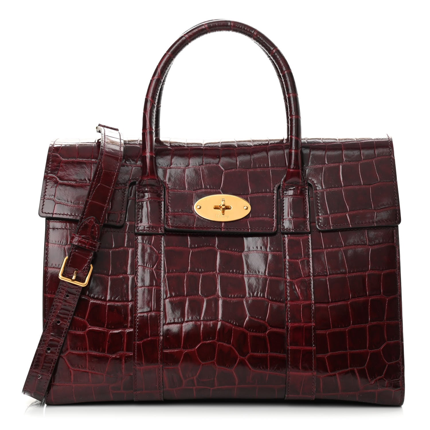Mulberry Crocodile Embossed Calfskin Bayswater Oxblood 1 of 9