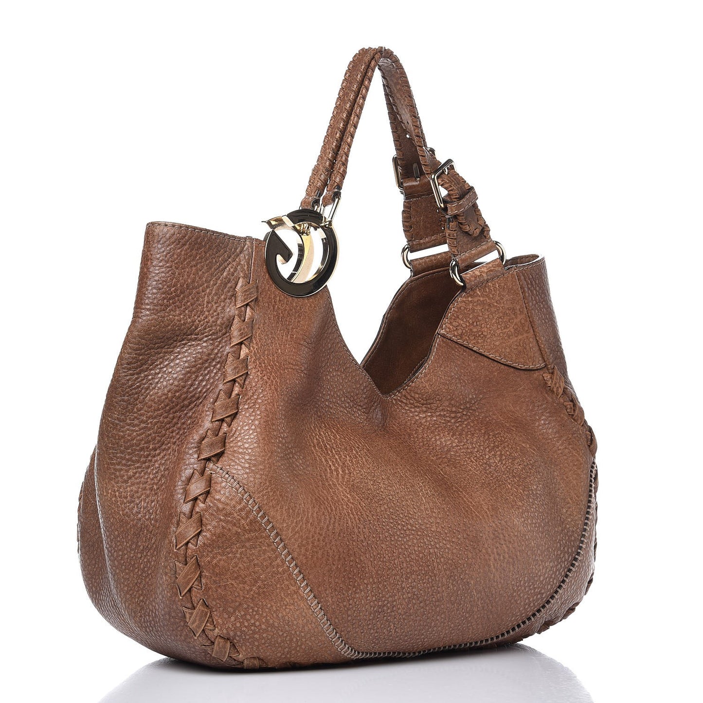 Grained Calfskin Medium Charlotte Hobo Light Brown