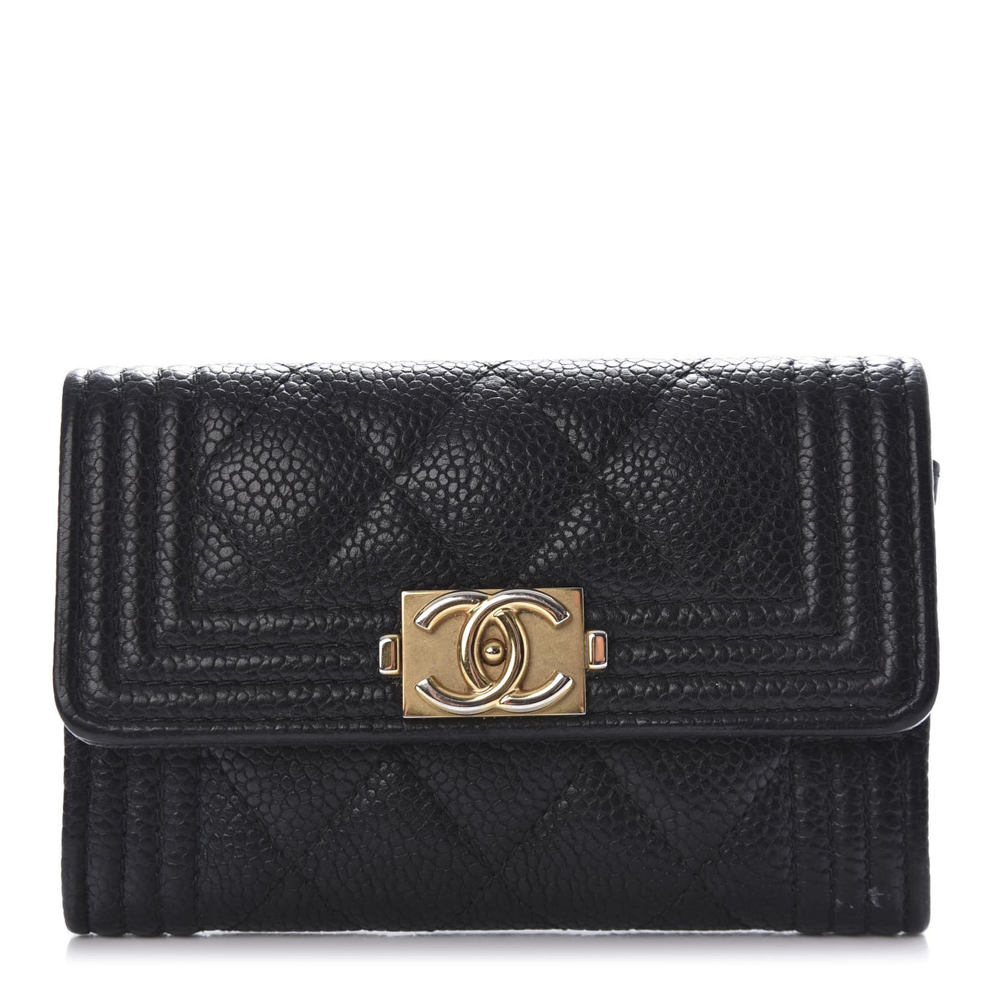 Caviar Quilted Boy Flap Card Holder Black