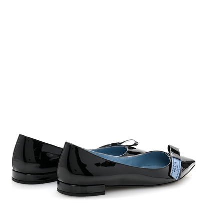 Prada Vernice Logo Bow Ballerina Flats 40.5 Black 5 of 9