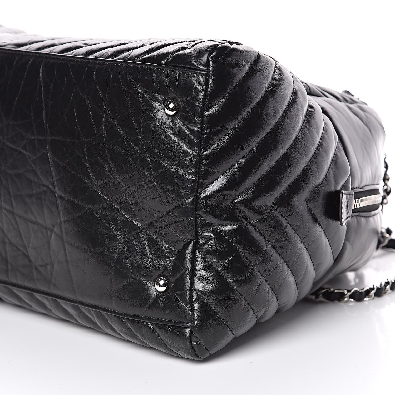 Chanel Aged Calfskin Chevron Large Soft Bowling Bag Black 9 of 12