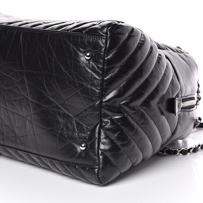 Chanel Aged Calfskin Chevron Large Soft Bowling Bag Black 9 of 12