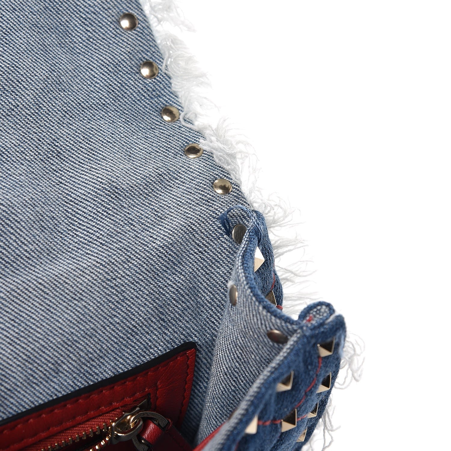 Valentino Garavani Denim Fringe Medium Rockstud Spike Shoulder Bag Blue 8 of 11